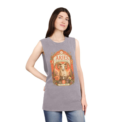 Aries Zodiac Stonewash Tank Top – Cosmic Ram Artwork