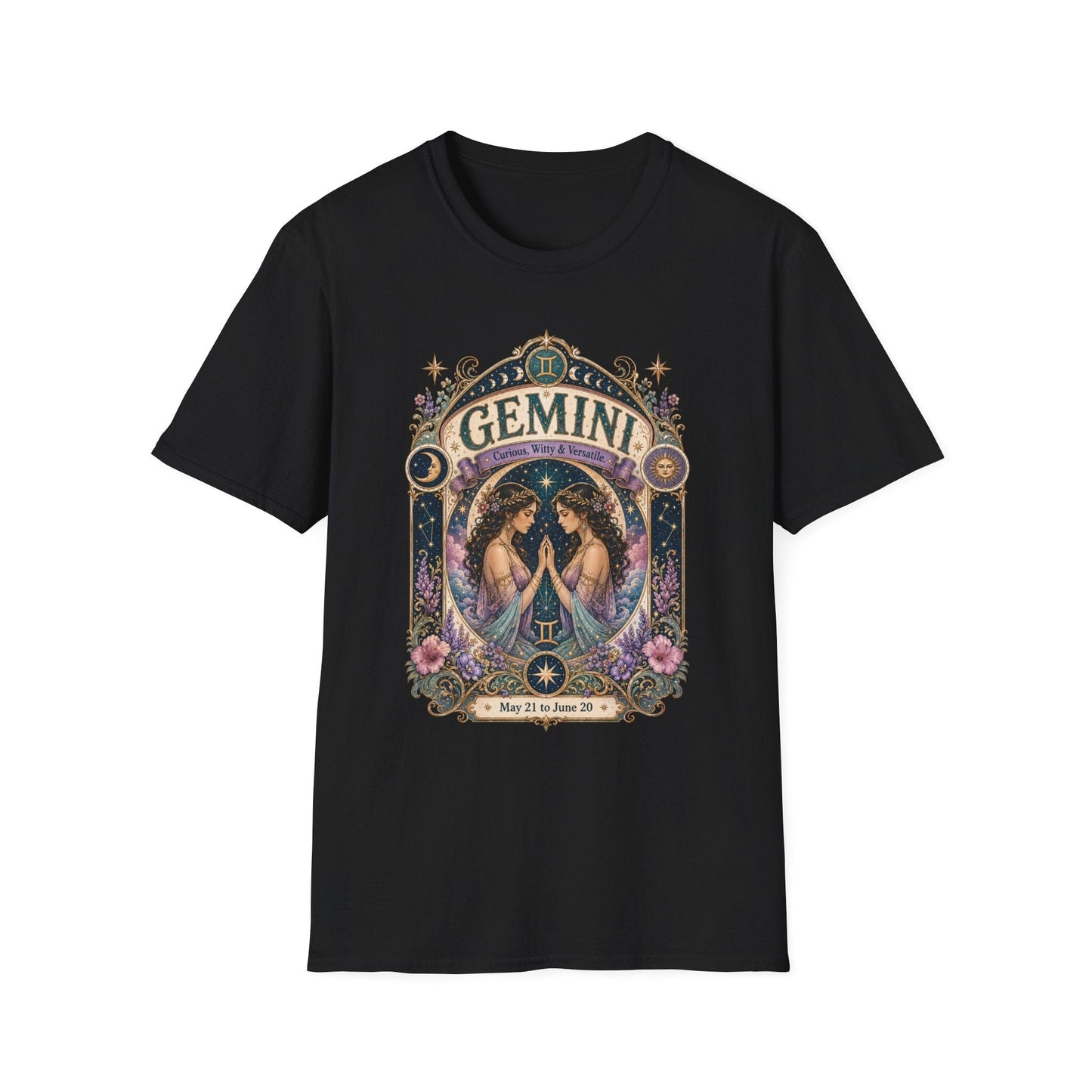 Gemini Zodiac Softstyle T-Shirt – Celestial Twins Artwork