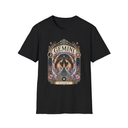 Gemini Zodiac Softstyle T-Shirt – Celestial Twins Artwork