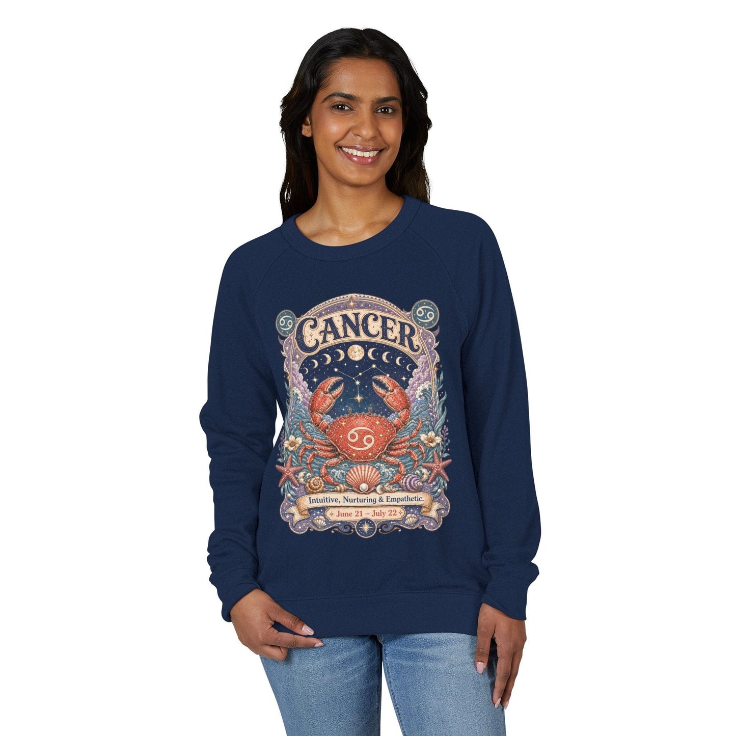 Cancer Zodiac Raglan Sweatshirt – Ethereal Crab Artwork