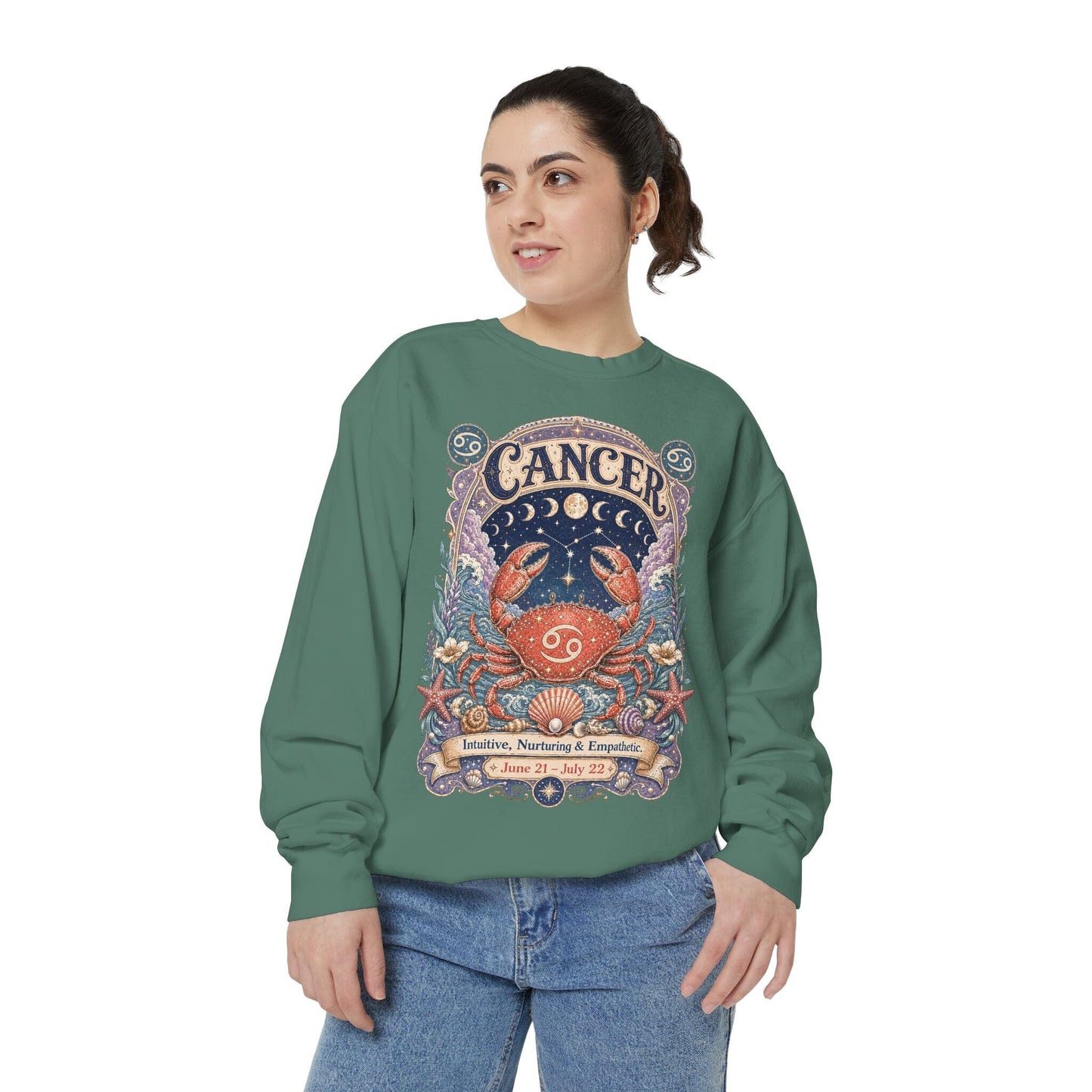 Cancer Zodiac Garment-Dyed Sweatshirt – Mystic Crab Artwork