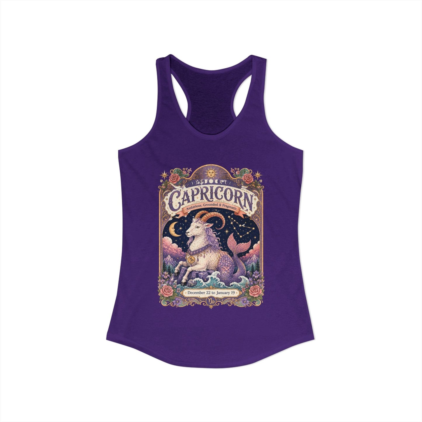 Capricorn Zodiac Women's Racerback Tank – Ornate Sea Goat Artwork