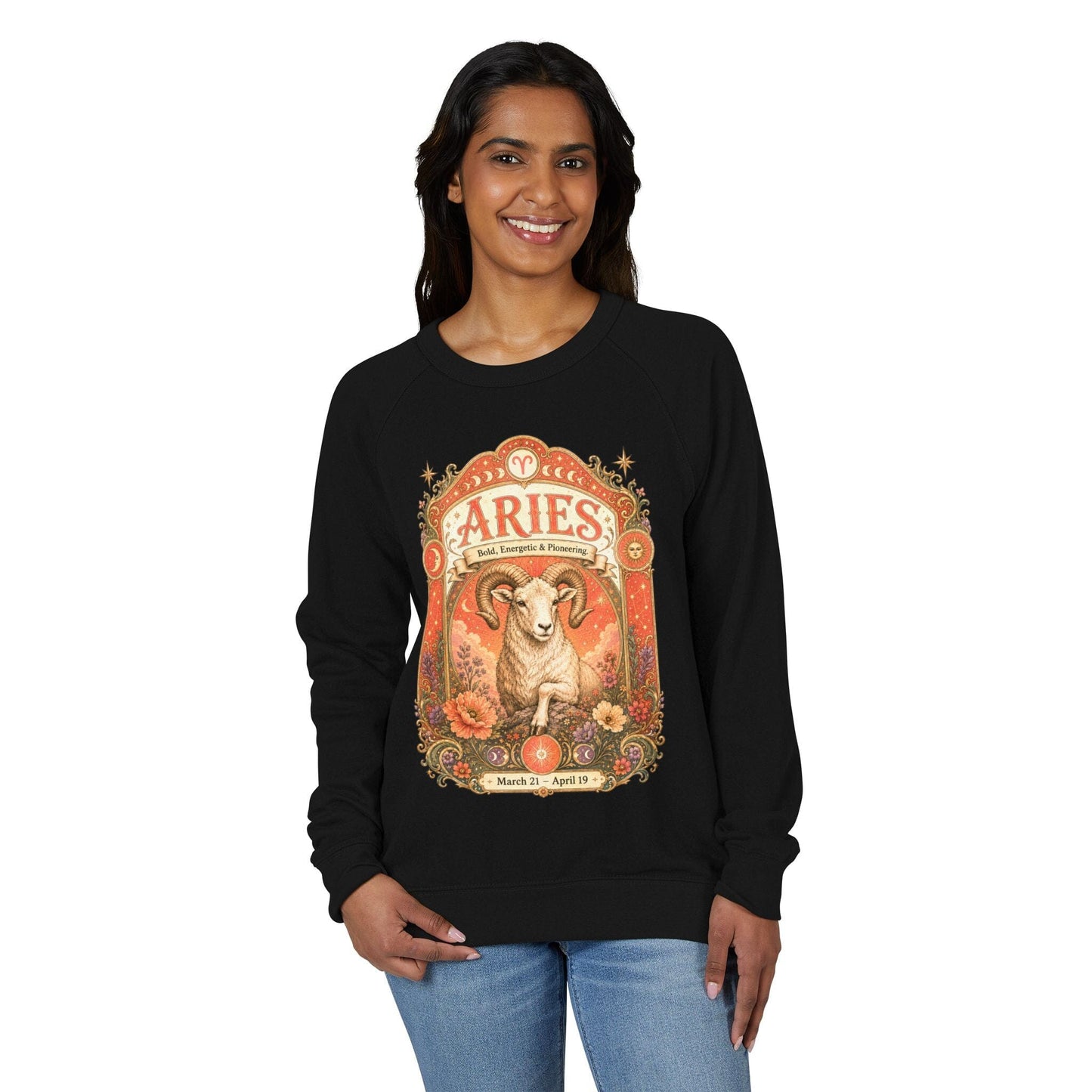 Aries Zodiac Raglan Sweatshirt – Ethereal Ram Artwork