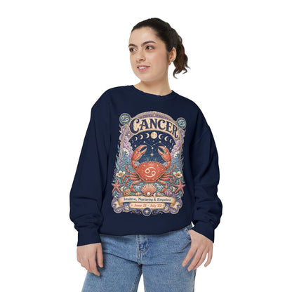 Cancer Zodiac Garment-Dyed Sweatshirt – Mystic Crab Artwork