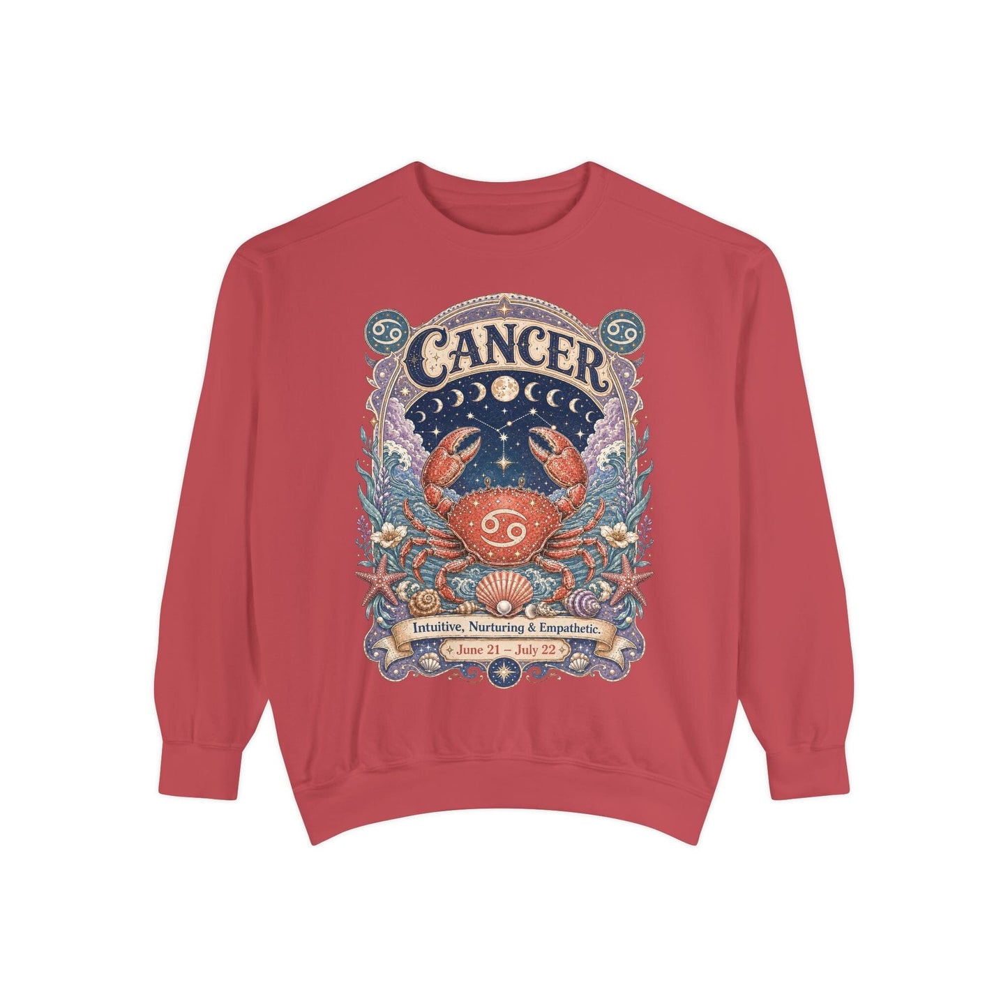 Cancer Zodiac Garment-Dyed Sweatshirt – Mystic Crab Artwork