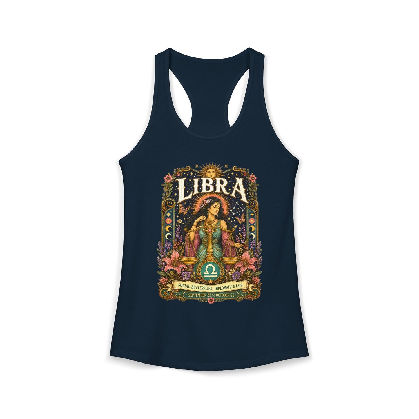 Libra Zodiac Women's Racerback Tank – Ornate Scales Artwork