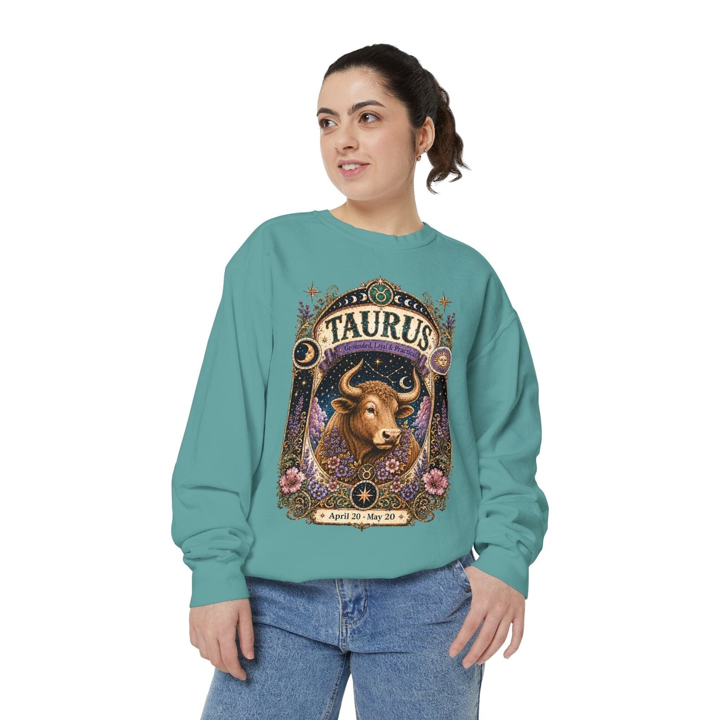 Taurus Zodiac Garment-Dyed Sweatshirt – Mystic Bull Artwork