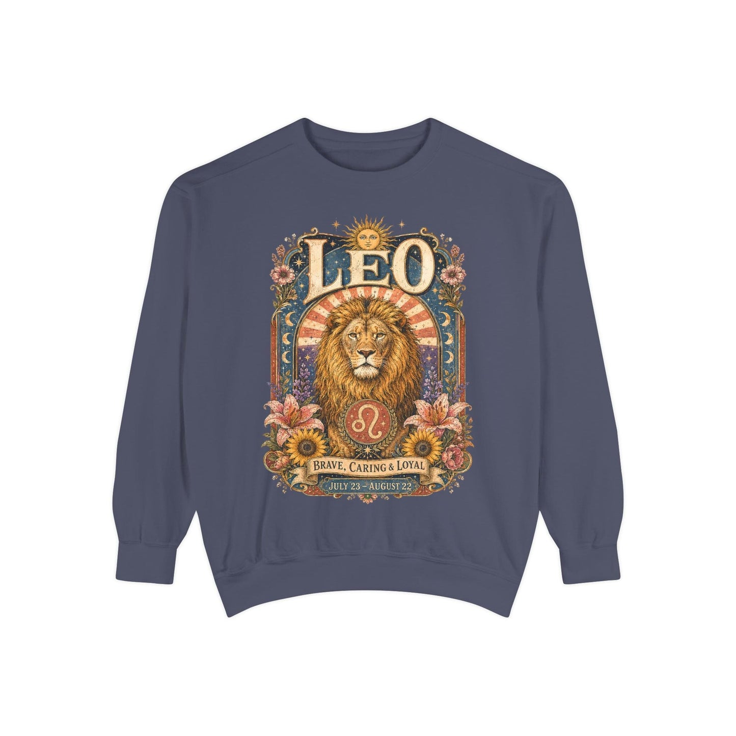 Leo Zodiac Garment-Dyed Sweatshirt – Mystic Lion Artwork