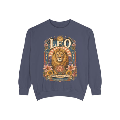 Leo Zodiac Garment-Dyed Sweatshirt – Mystic Lion Artwork