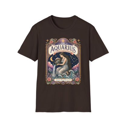 Aquarius Zodiac Softstyle T-Shirt – Celestial Water Bearer Artwork