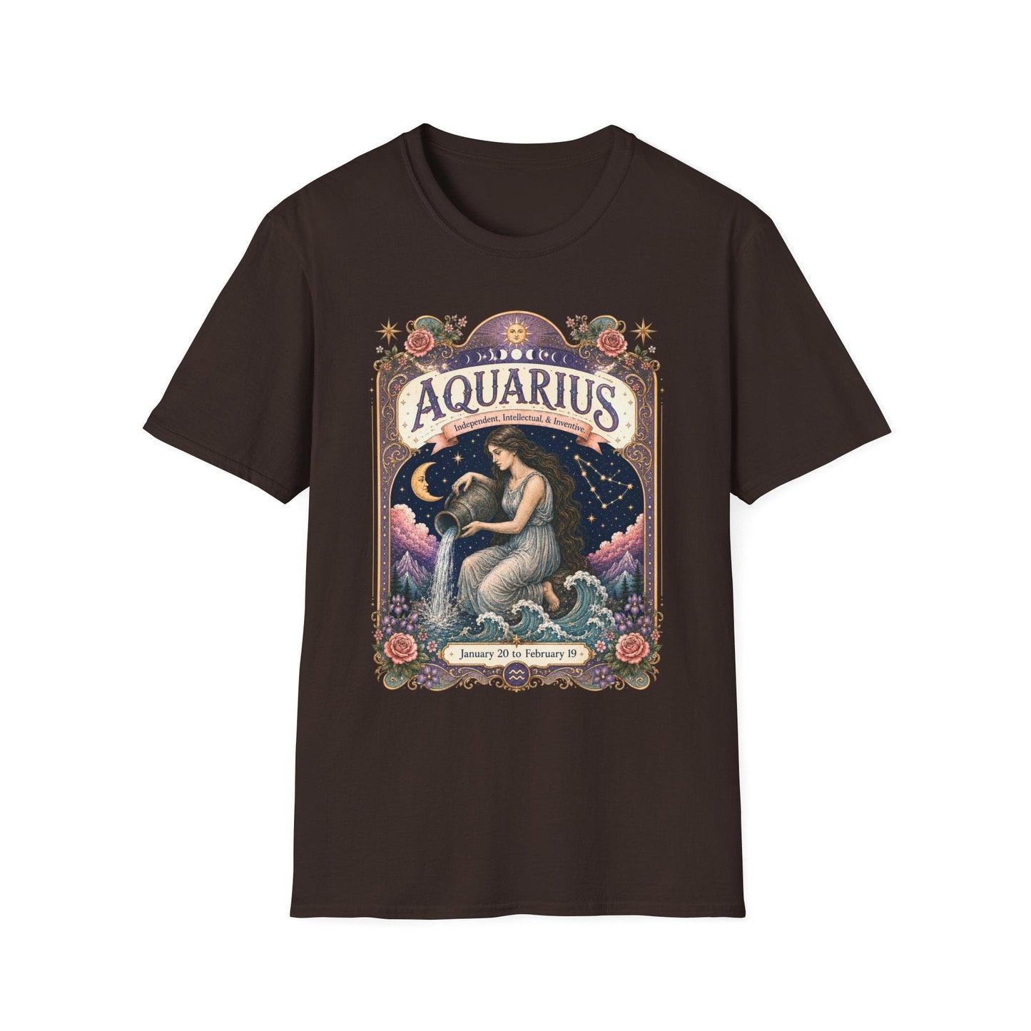 Aquarius Zodiac Softstyle T-Shirt – Celestial Water Bearer Artwork