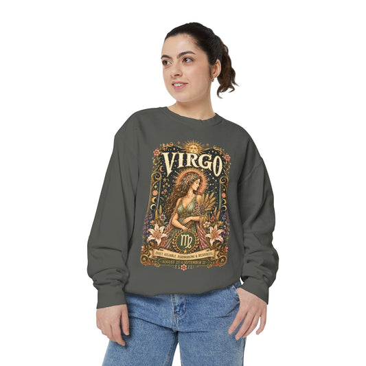 Virgo Zodiac Garment-Dyed Sweatshirt – Mystic Maiden Artwork