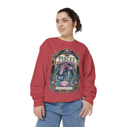 Pisces Zodiac Garment-Dyed Sweatshirt – Mystic Fish Artwork