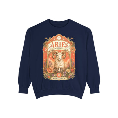 Aries Zodiac Garment-Dyed Sweatshirt – Mystic Ram Artwork