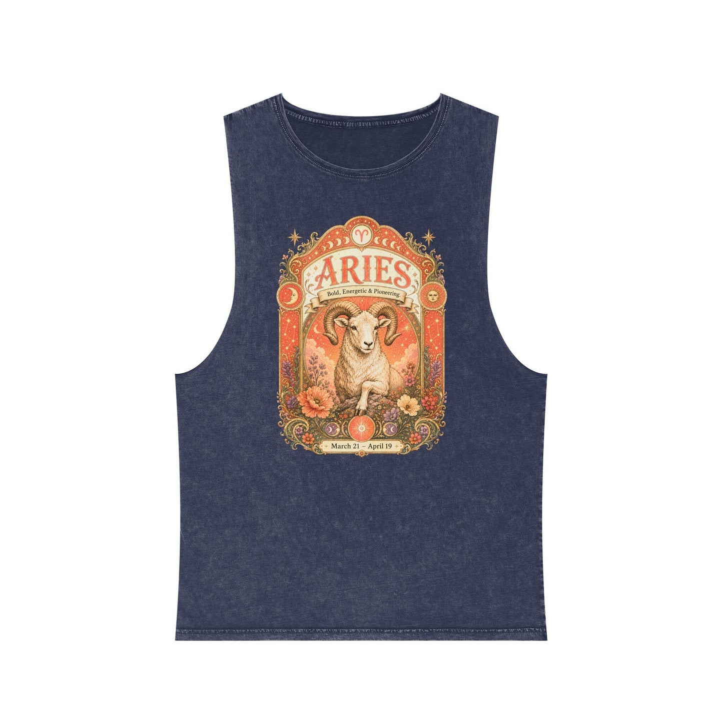 Aries Zodiac Stonewash Tank Top – Cosmic Ram Artwork