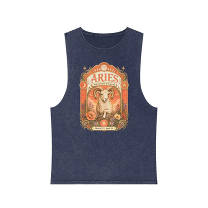 Aries Zodiac Stonewash Tank Top – Cosmic Ram Artwork
