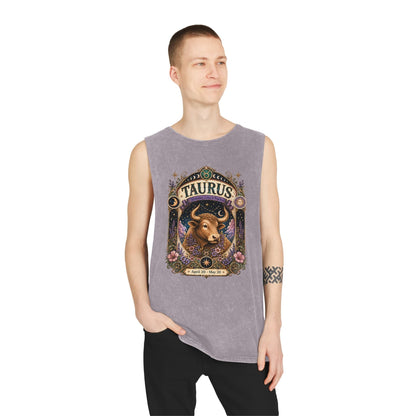 Taurus Zodiac Stonewash Tank Top – Cosmic Bull Artwork