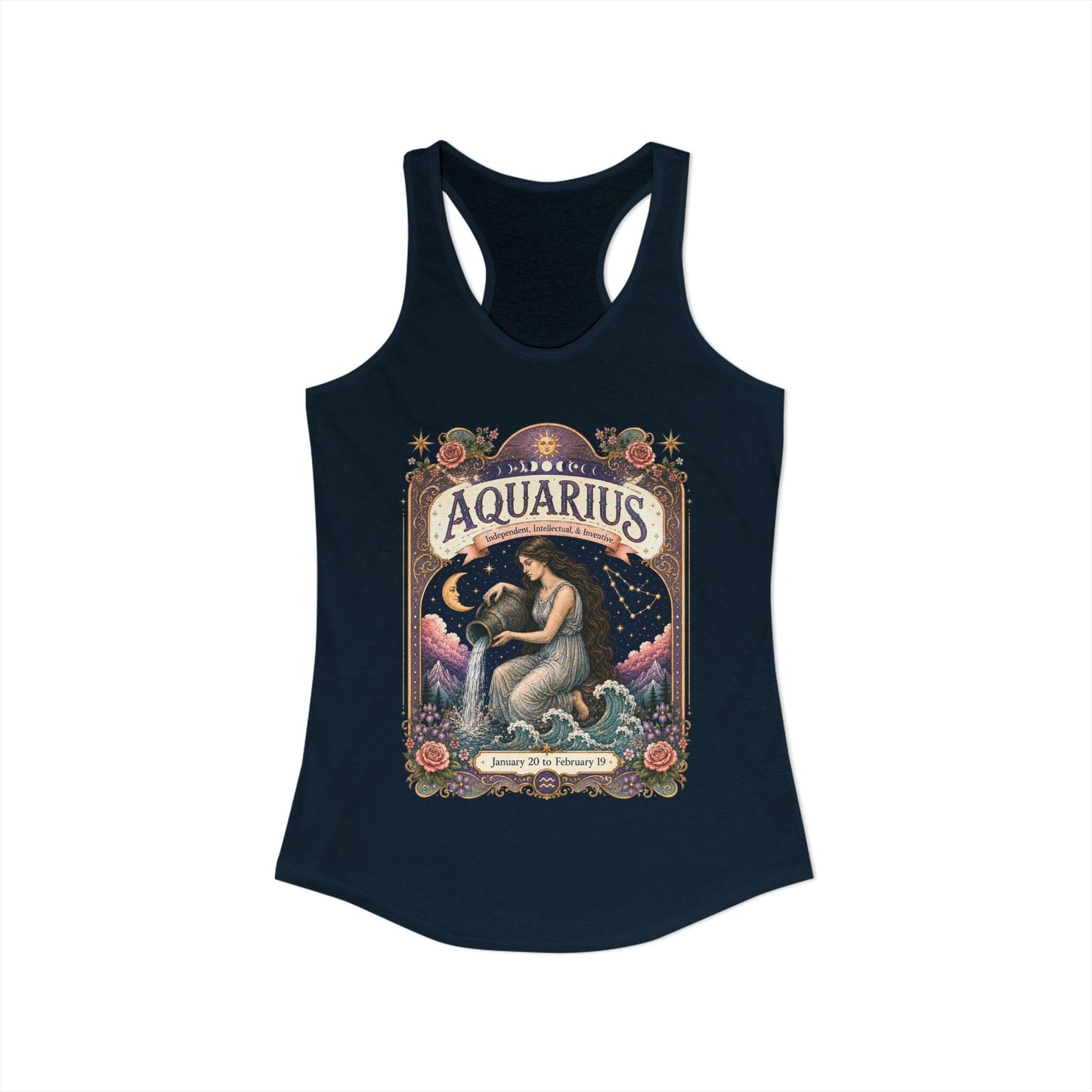 Aquarius Zodiac Women's Racerback Tank – Ornate Water Bearer Artwork