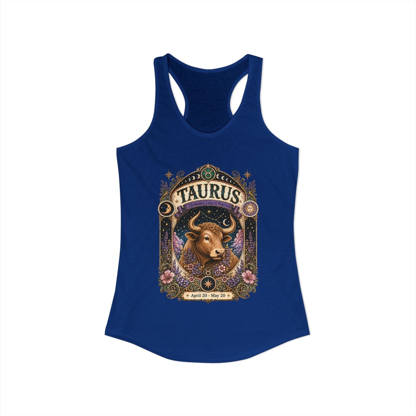 Taurus Zodiac Women's Racerback Tank – Ornate Bull Artwork
