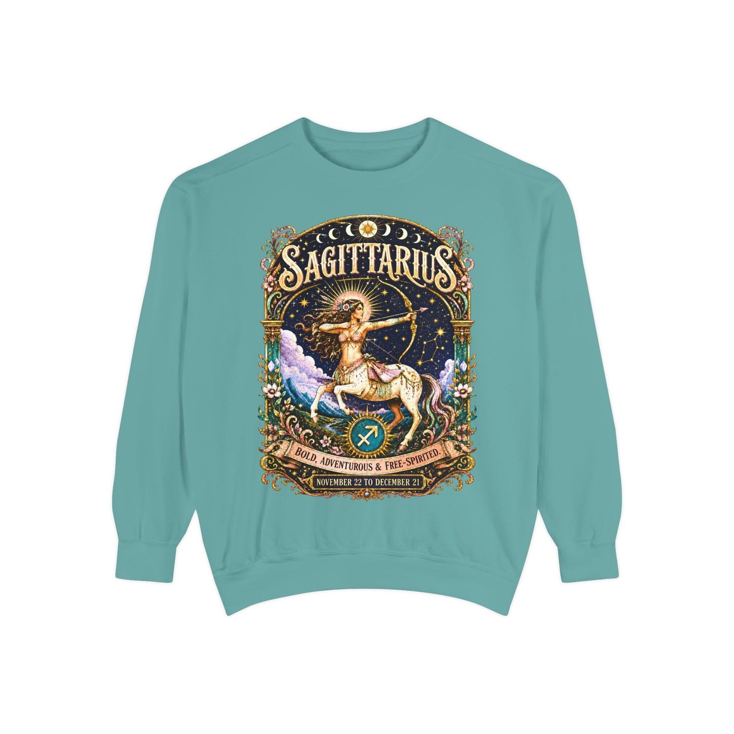 Sagittarius Zodiac Garment-Dyed Sweatshirt – Mystic Archer Artwork