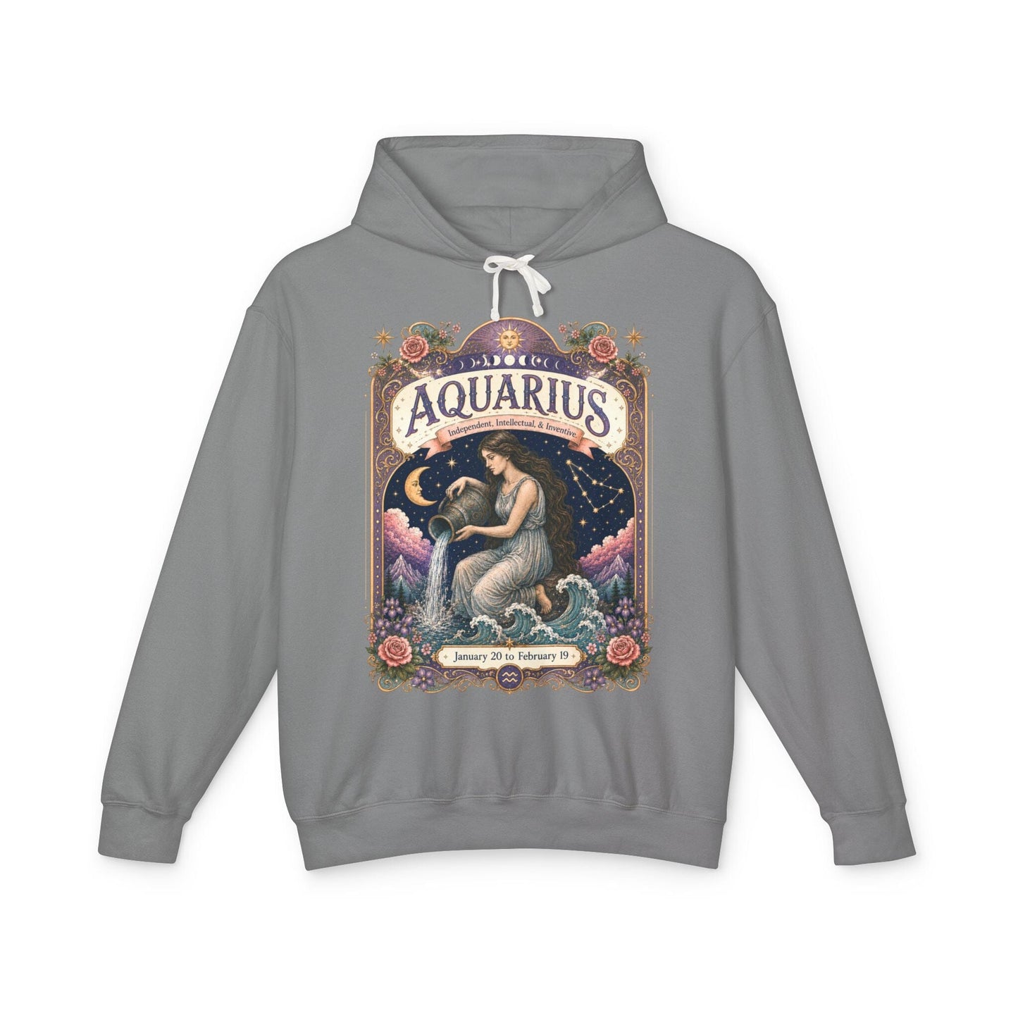 Aquarius Zodiac Hooded Sweatshirt – Enchanted Water Bearer Artwork