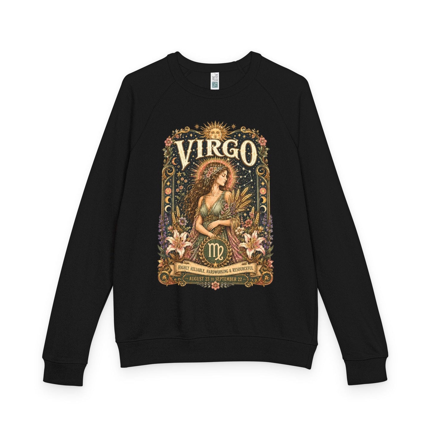 Virgo Zodiac Raglan Sweatshirt – Ethereal Maiden Artwork