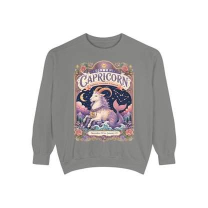Capricorn Zodiac Garment-Dyed Sweatshirt – Mystic Sea Goat Artwork