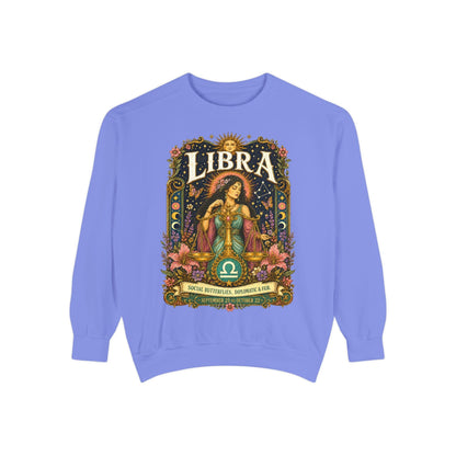 Libra Zodiac Garment-Dyed Sweatshirt – Mystic Scales Artwork