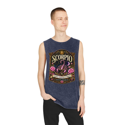 Scorpio Zodiac Stonewash Tank Top – Cosmic Scorpion Artwork