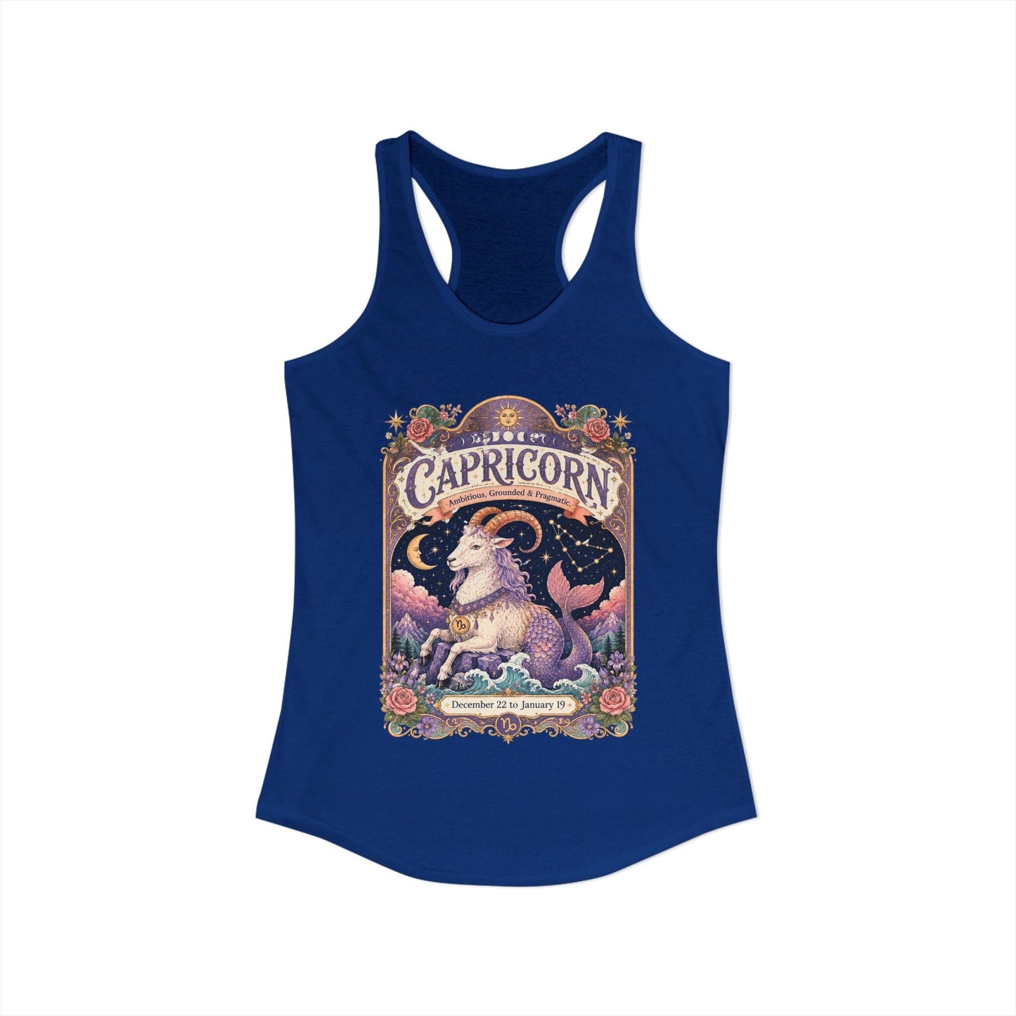 Capricorn Zodiac Women's Racerback Tank – Ornate Sea Goat Artwork