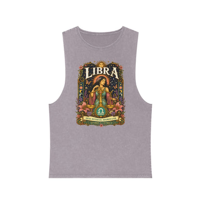 Libra Zodiac Stonewash Tank Top – Cosmic Scales Artwork