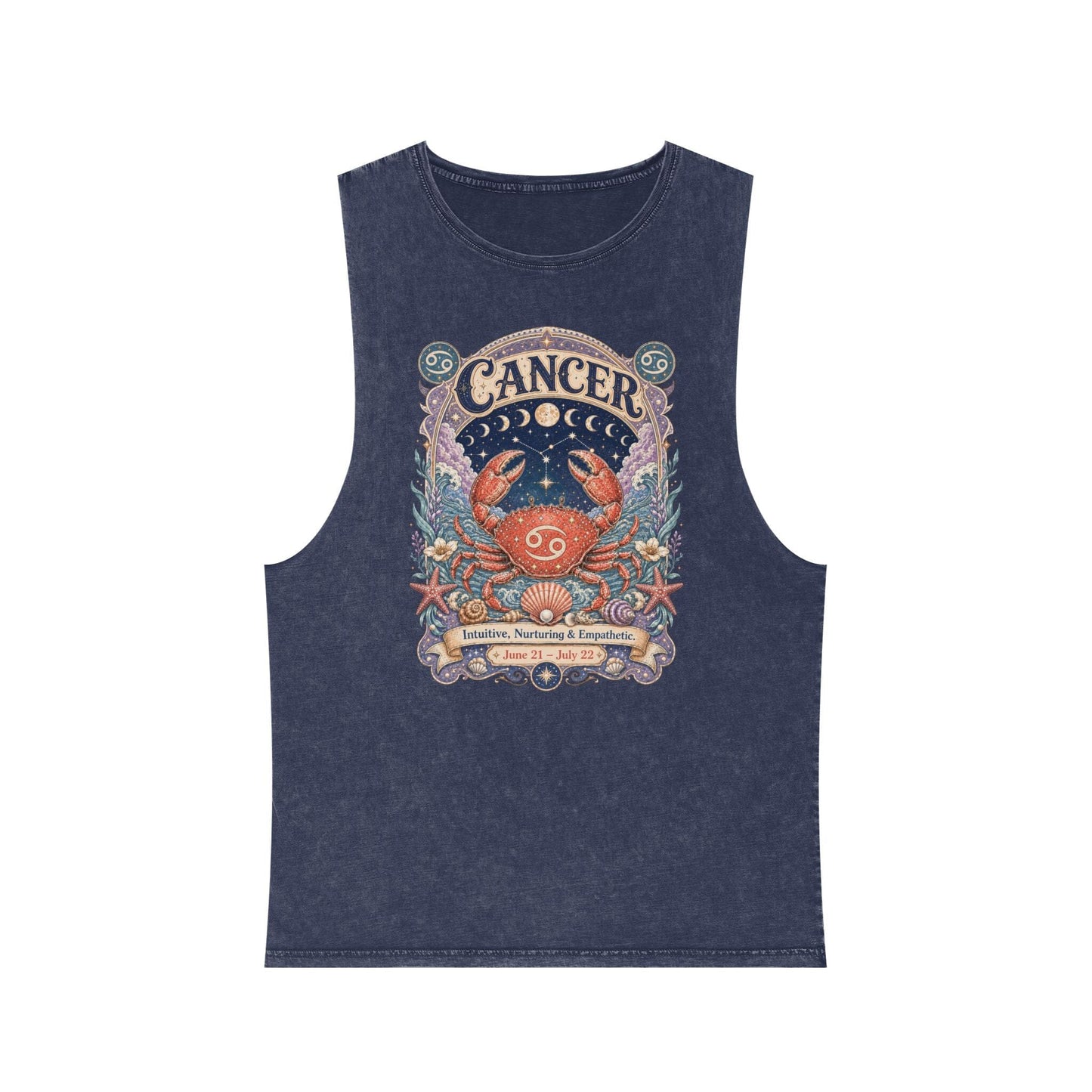 Cancer Zodiac Stonewash Tank Top – Cosmic Crab Artwork