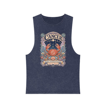 Cancer Zodiac Stonewash Tank Top – Cosmic Crab Artwork