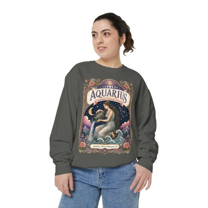 Aquarius Zodiac Garment-Dyed Sweatshirt – Mystic Water Bearer Artwork
