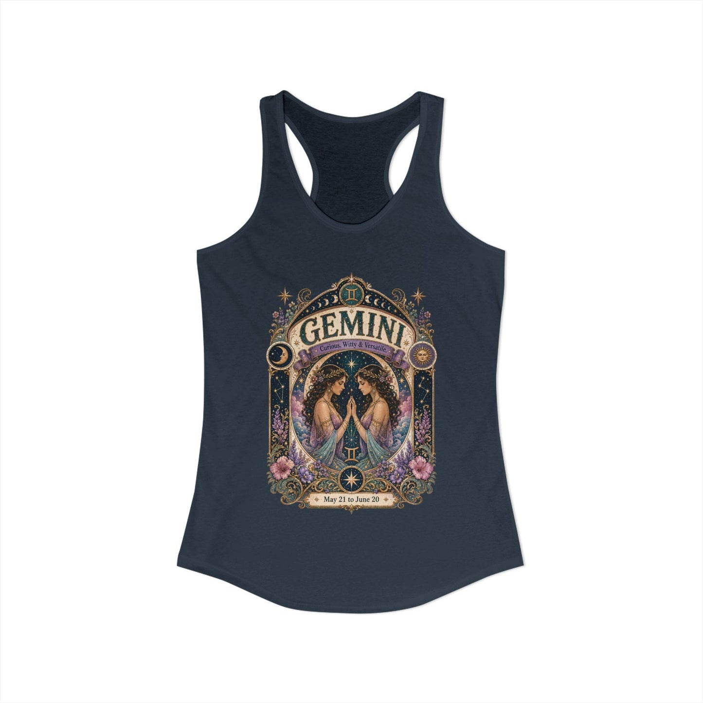 Gemini Zodiac Women's Racerback Tank – Ornate Twins Artwork