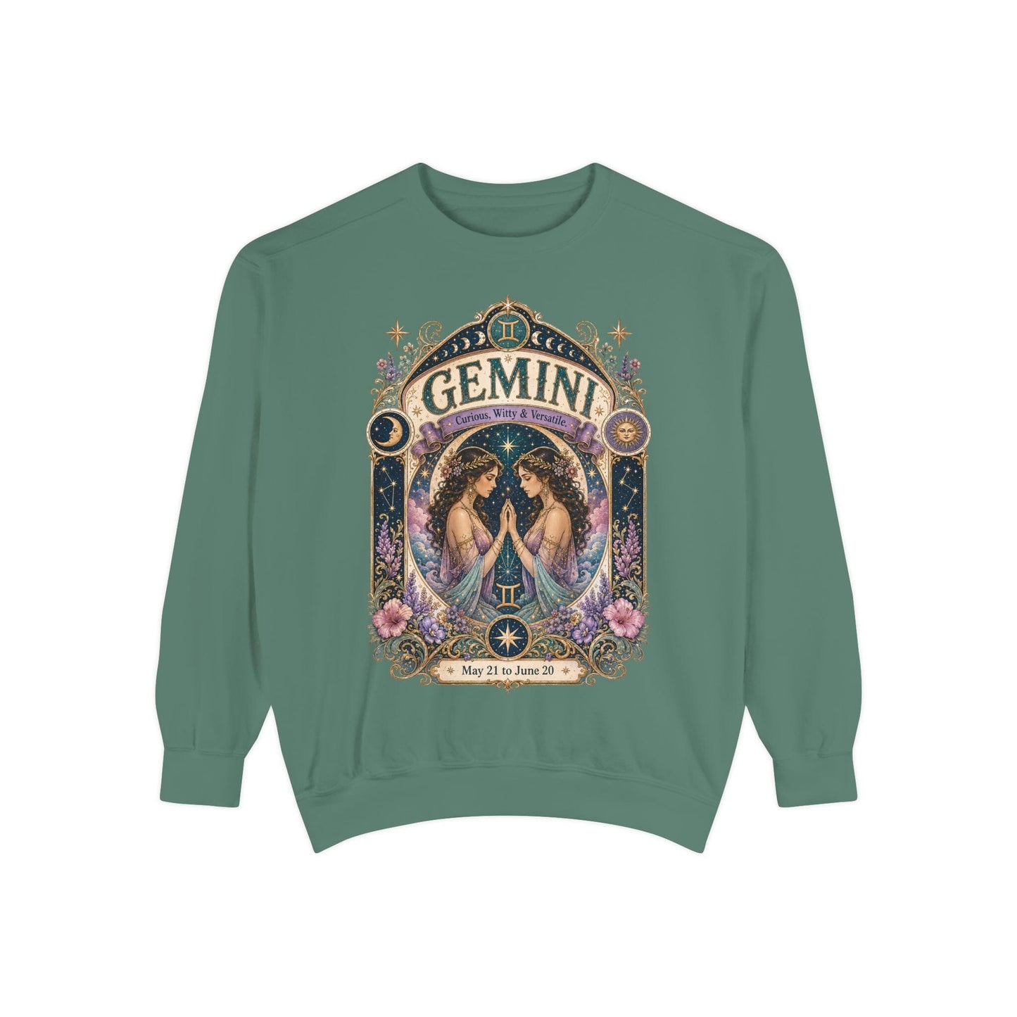 Gemini Zodiac Garment-Dyed Sweatshirt – Mystic Twins Artwork