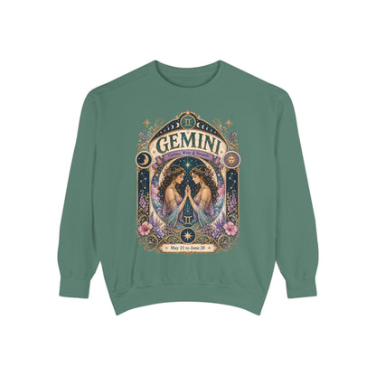 Gemini Zodiac Garment-Dyed Sweatshirt – Mystic Twins Artwork