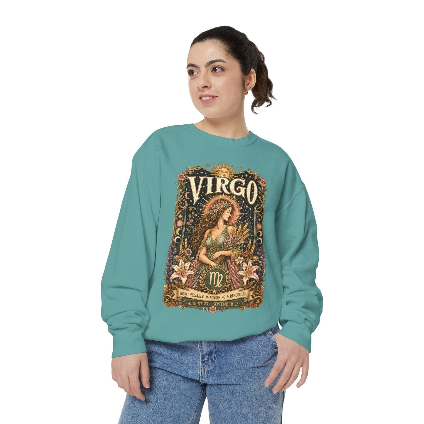 Virgo Zodiac Garment-Dyed Sweatshirt – Mystic Maiden Artwork