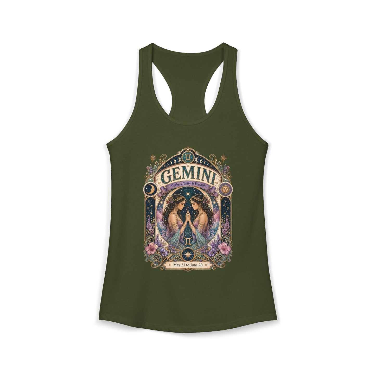 Gemini Zodiac Women's Racerback Tank – Ornate Twins Artwork