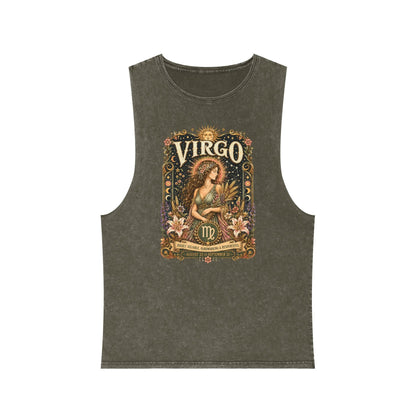 Virgo Zodiac Stonewash Tank Top – Cosmic Maiden Artwork