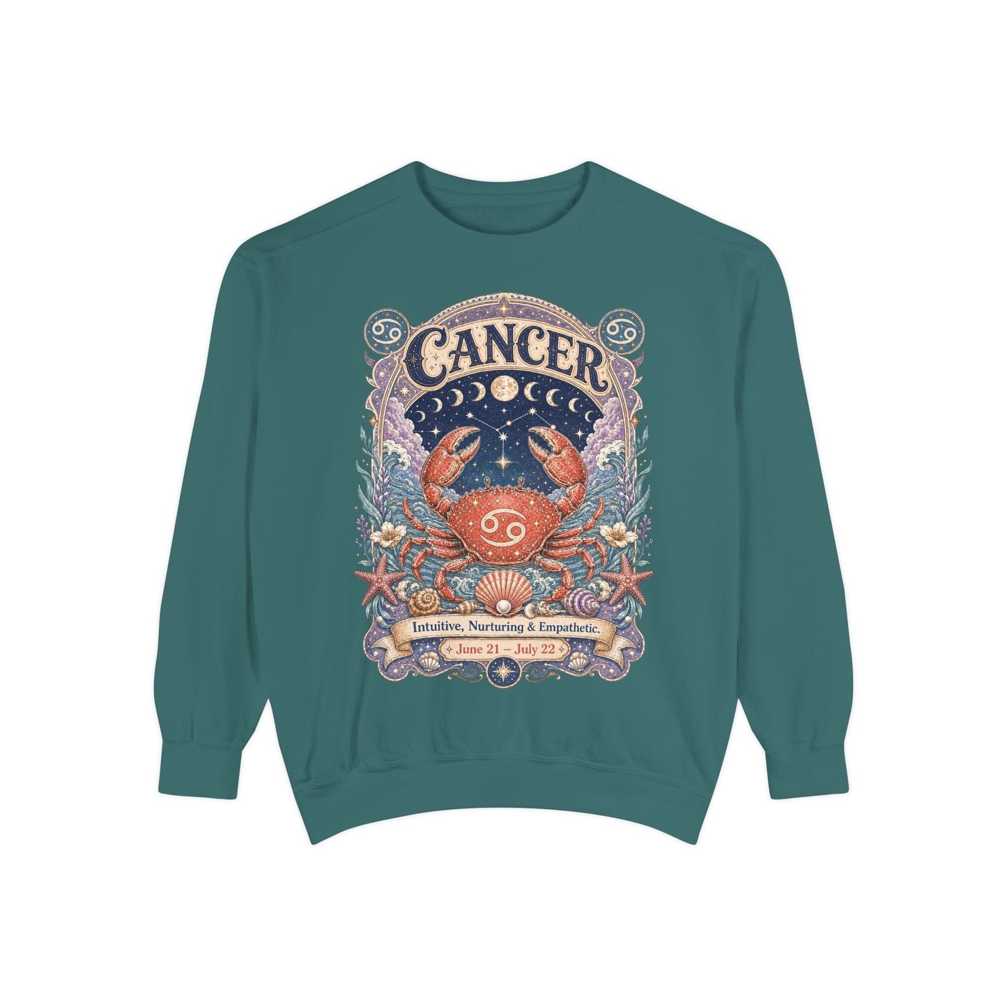 Cancer Zodiac Garment-Dyed Sweatshirt – Mystic Crab Artwork