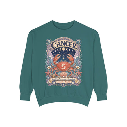 Cancer Zodiac Garment-Dyed Sweatshirt – Mystic Crab Artwork