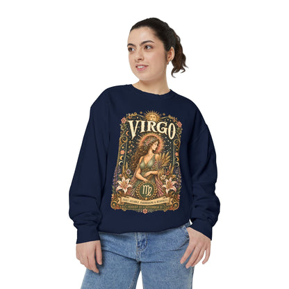 Virgo Zodiac Garment-Dyed Sweatshirt – Mystic Maiden Artwork