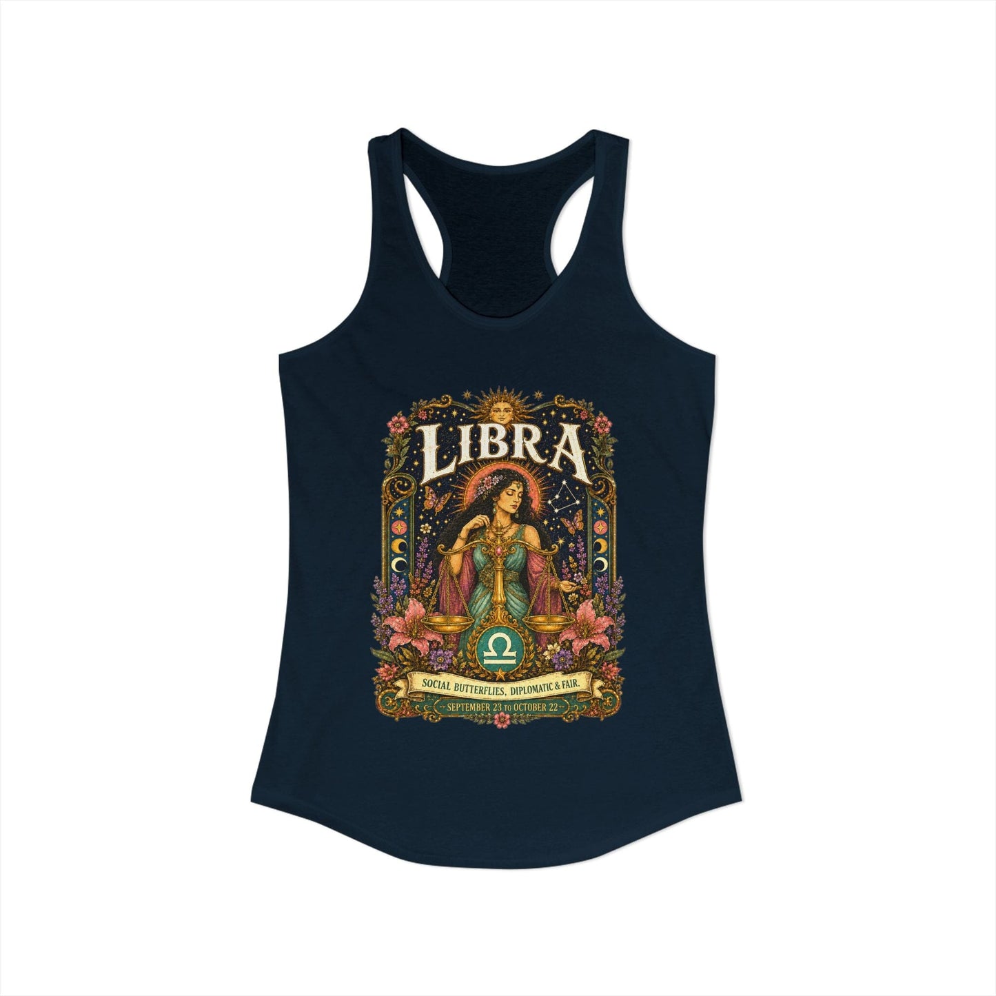 Libra Zodiac Women's Racerback Tank – Ornate Scales Artwork