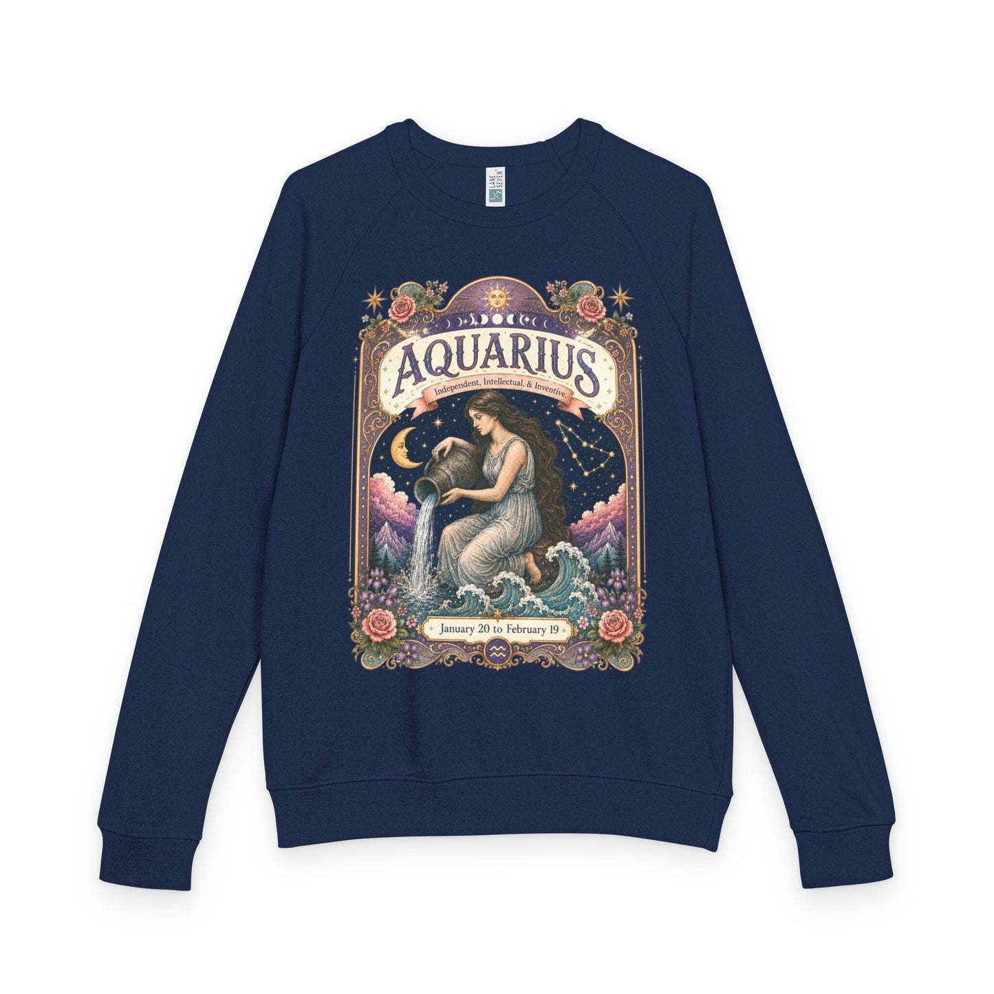 Aquarius Zodiac Raglan Sweatshirt – Ethereal Water Bearer Artwork