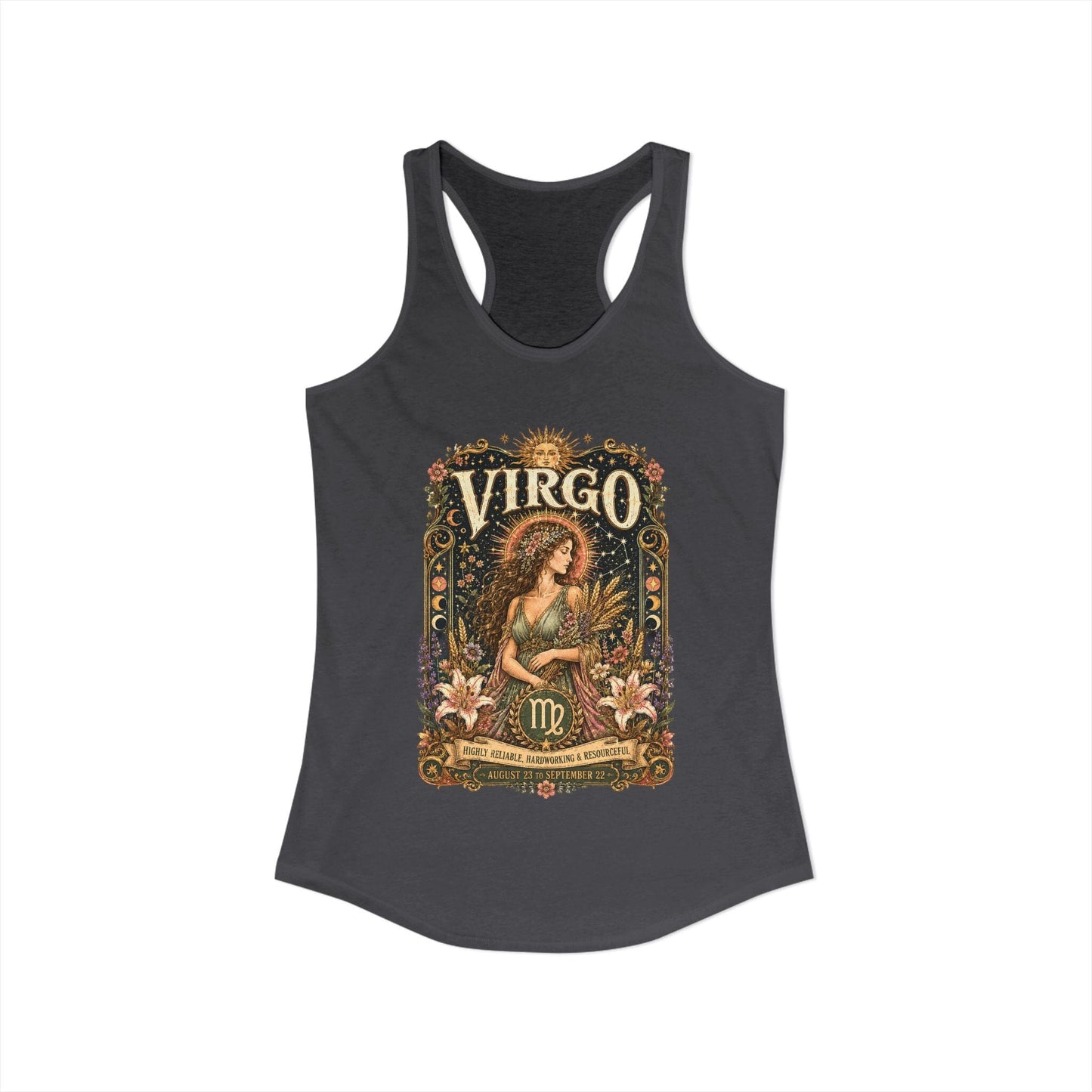 Virgo Zodiac Women's Racerback Tank – Ornate Maiden Artwork