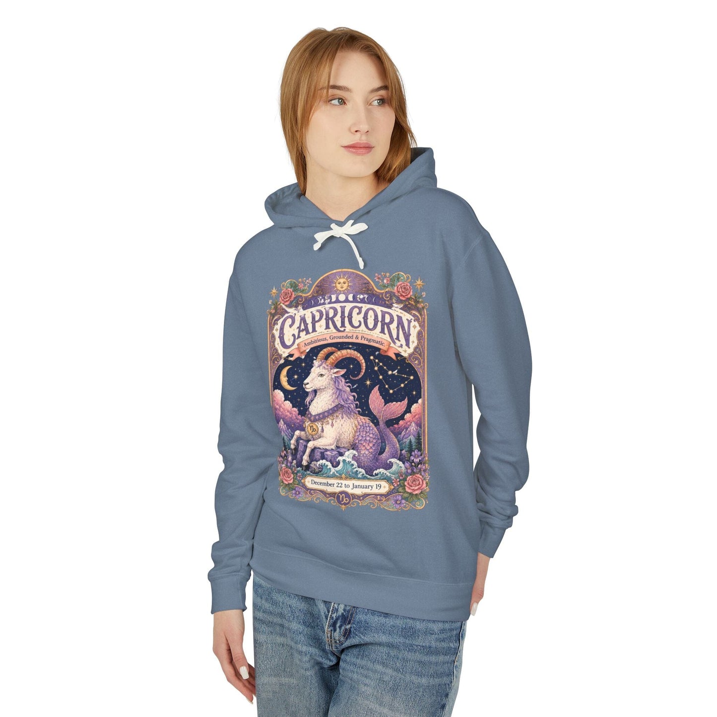 Capricorn Zodiac Hooded Sweatshirt – Enchanted Sea Goat Artwork