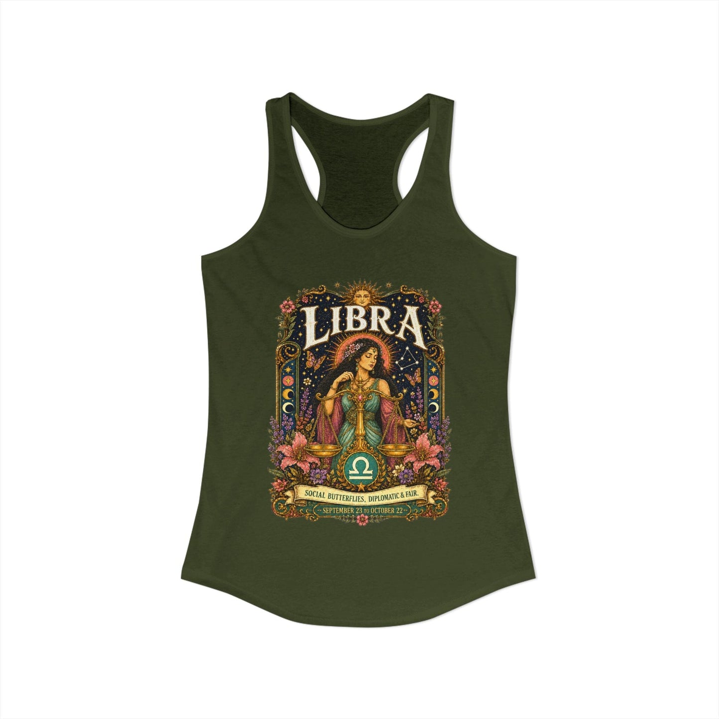 Libra Zodiac Women's Racerback Tank – Ornate Scales Artwork
