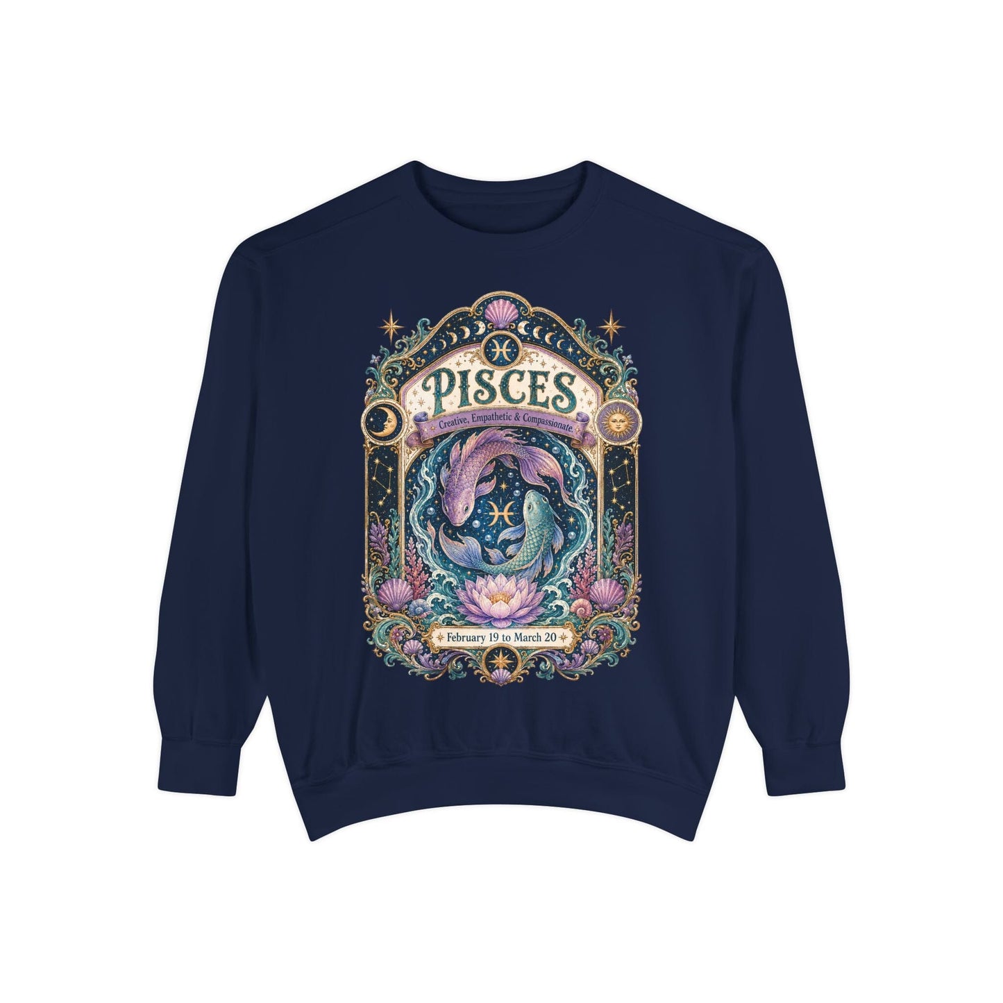 Pisces Zodiac Garment-Dyed Sweatshirt – Mystic Fish Artwork