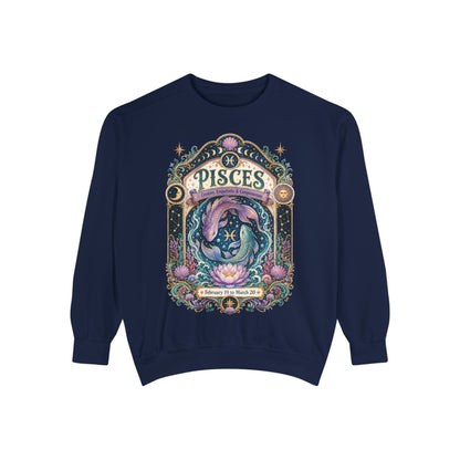 Pisces Zodiac Garment-Dyed Sweatshirt – Mystic Fish Artwork